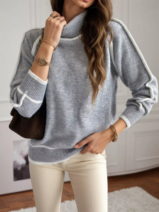 Full Size Turtleneck Contrast Trim Sweater Plus Size