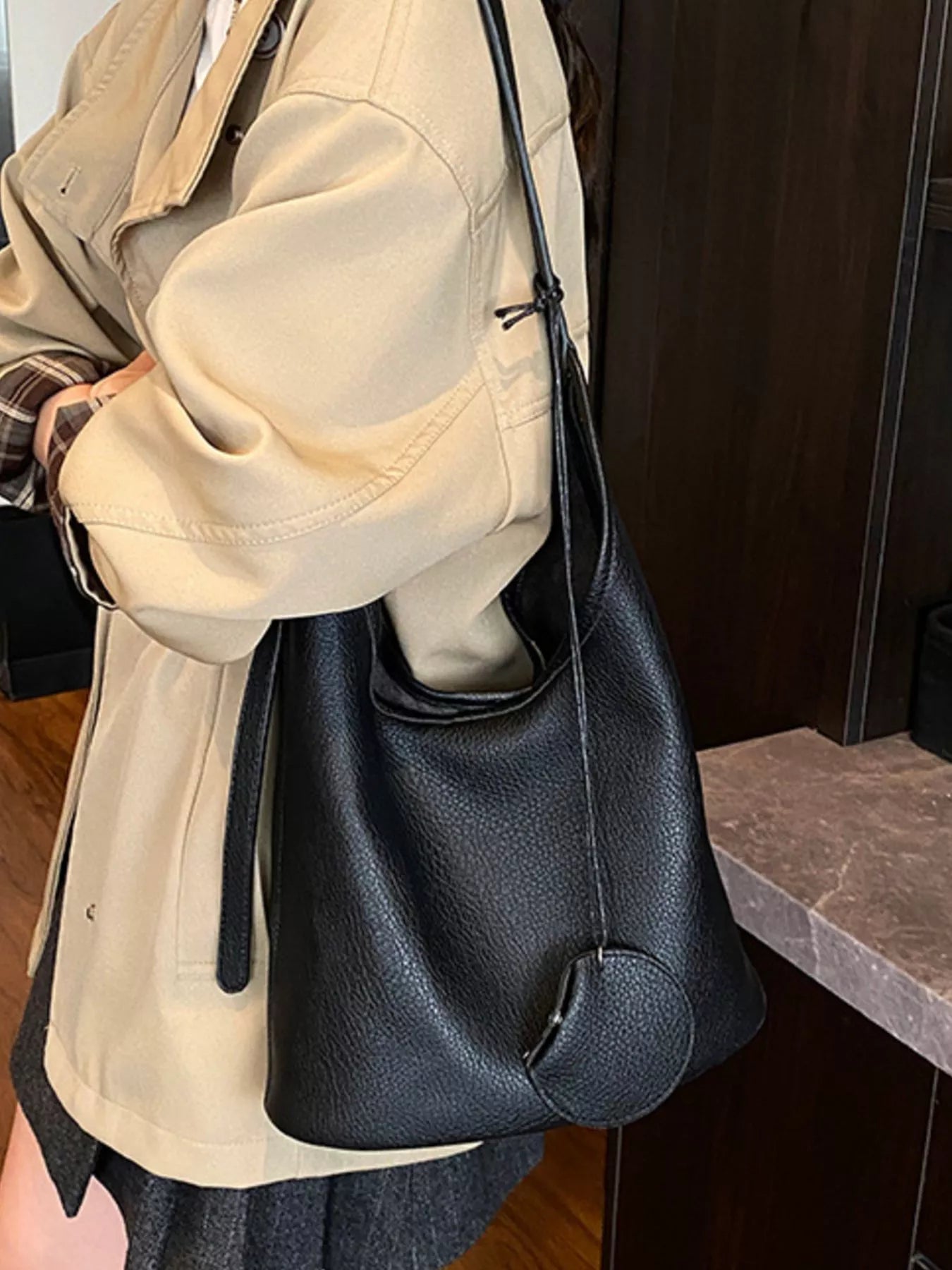 Solid Color Leather Handbag