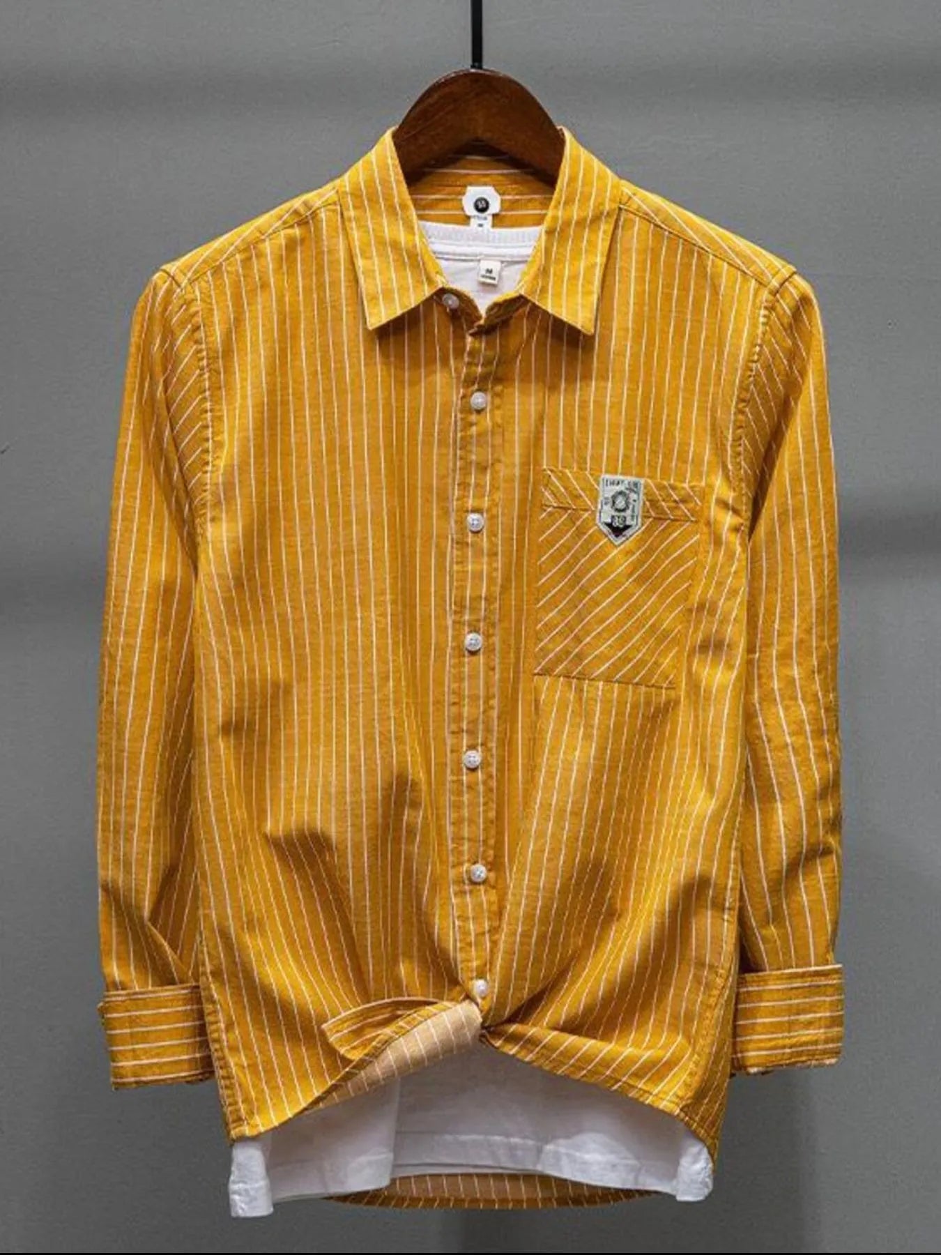 Men's Plus Size Striped Button Up Long Sleeve Shirt