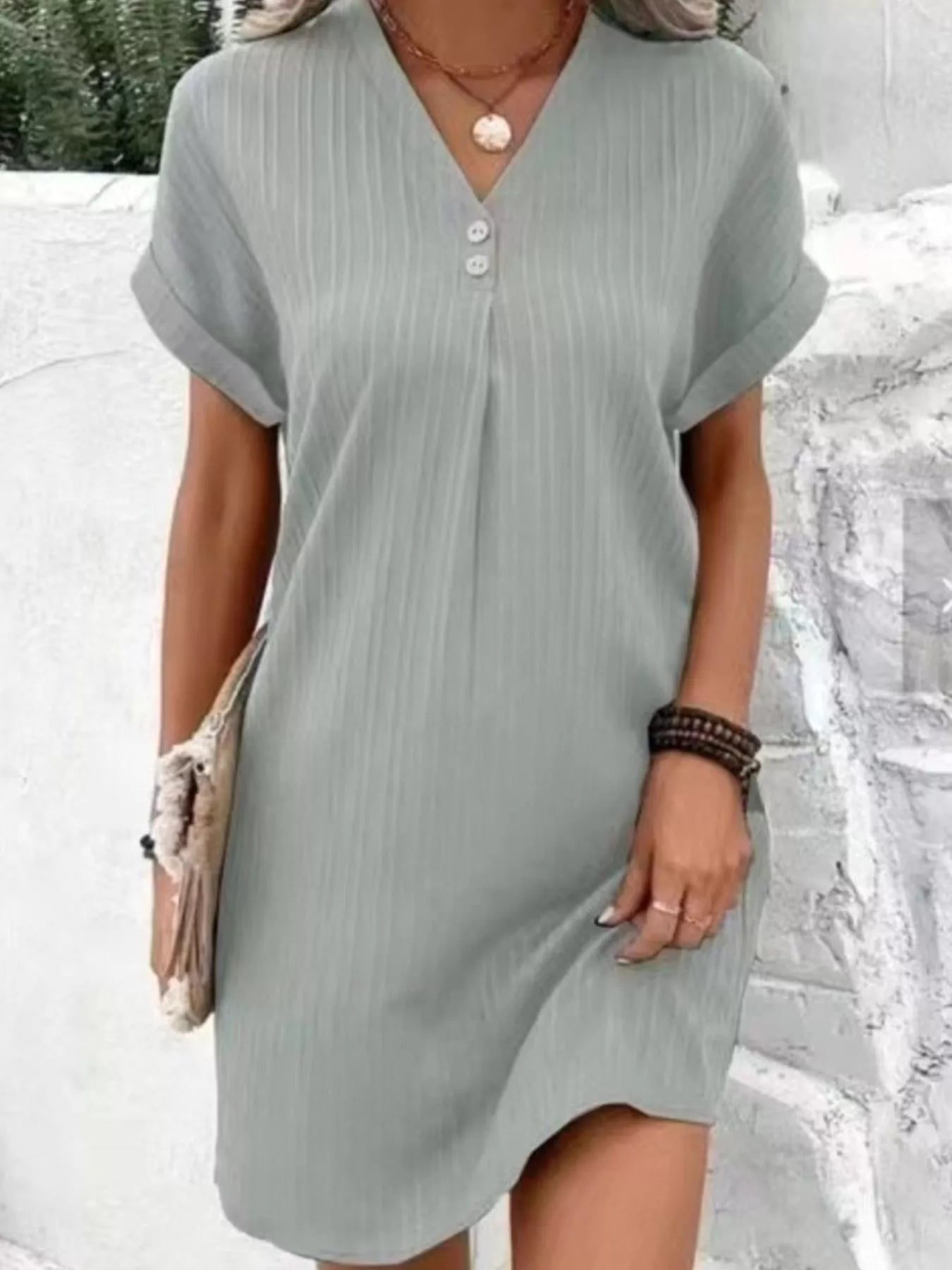 Full Size Casual V-Neck Short Sleeve Dress Plus Size