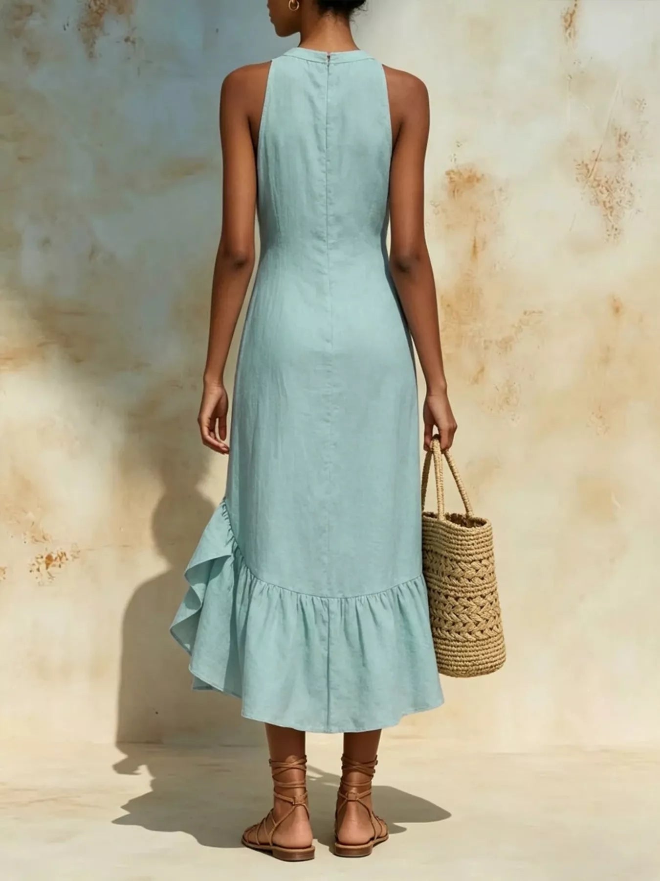 Full Size Ruffle Hem Sleeveless Midi Dress Plus Size