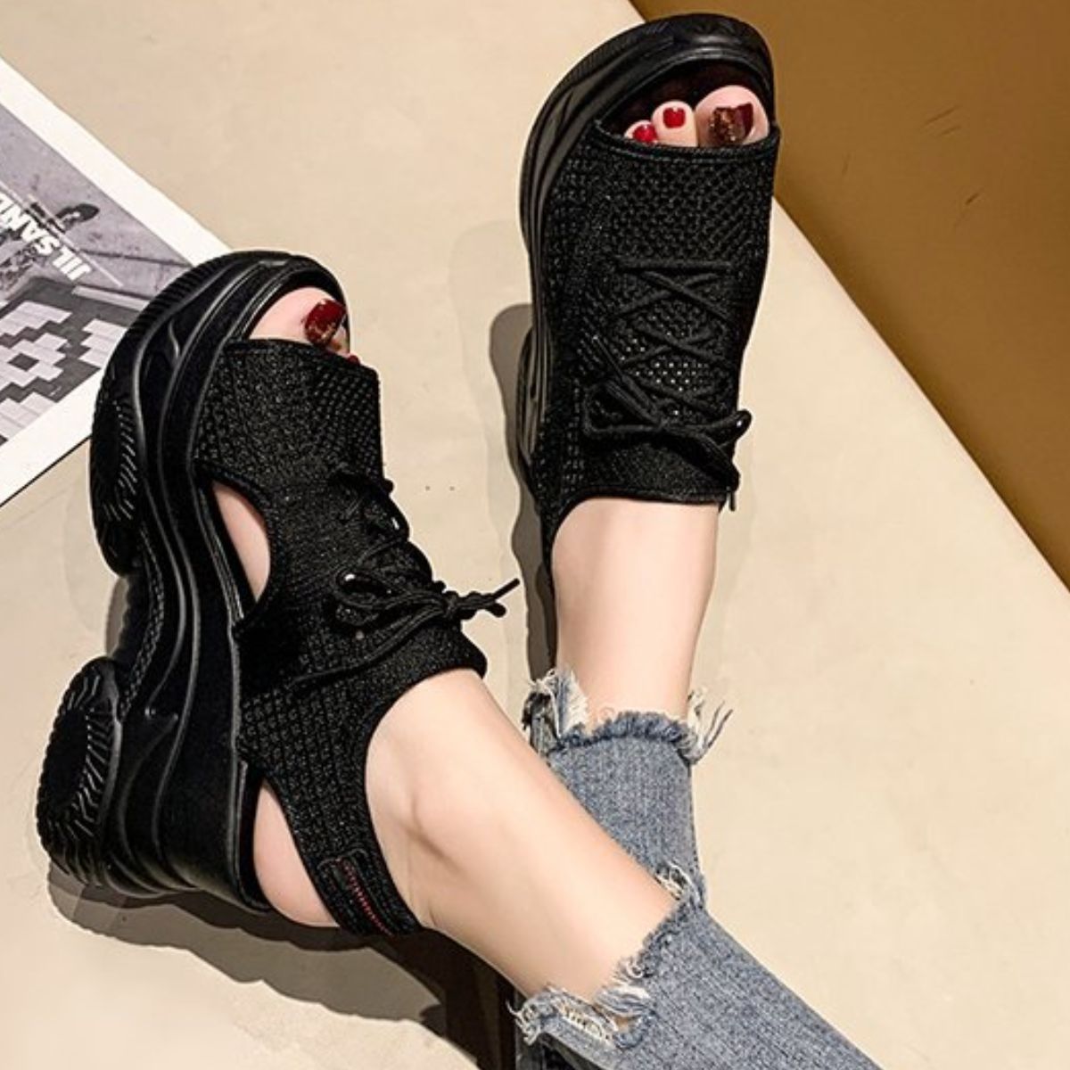 Breathable Mesh Platform Sandals