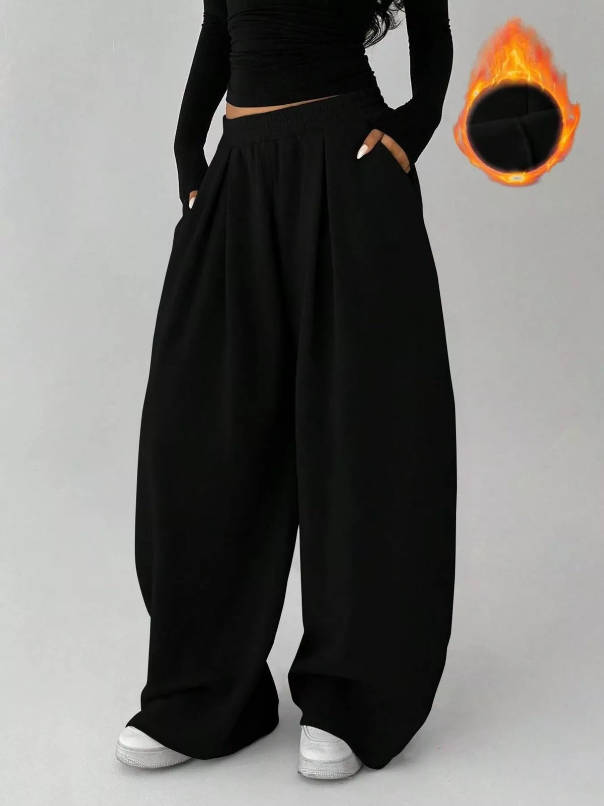 Elastic Waist Wide-Leg Sweatpants