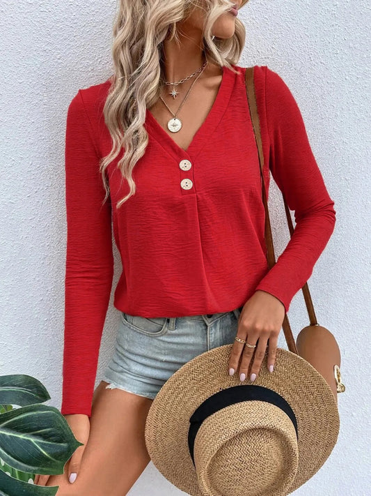 Full Size V-Neck Long Sleeve T-Shirt Plus Size