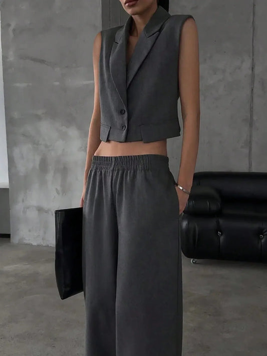 Button Up Sleeveless Top and Pants Set