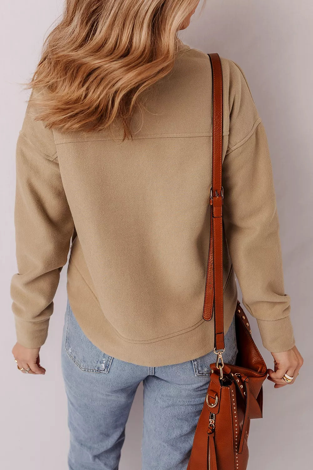Eyelet Button Placket Dropped Shoulder Sweatshirt