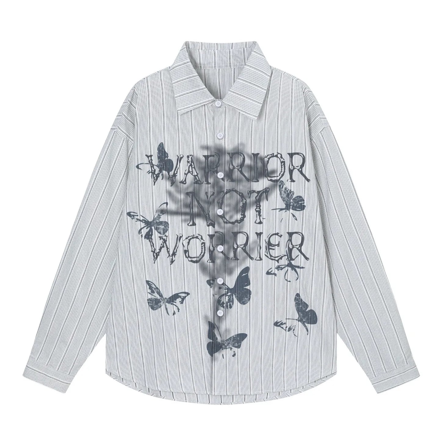Men's Butterfly Print Striped Long Sleeve Casual Shirt