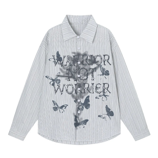 Men's Butterfly Print Striped Long Sleeve Casual Shirt