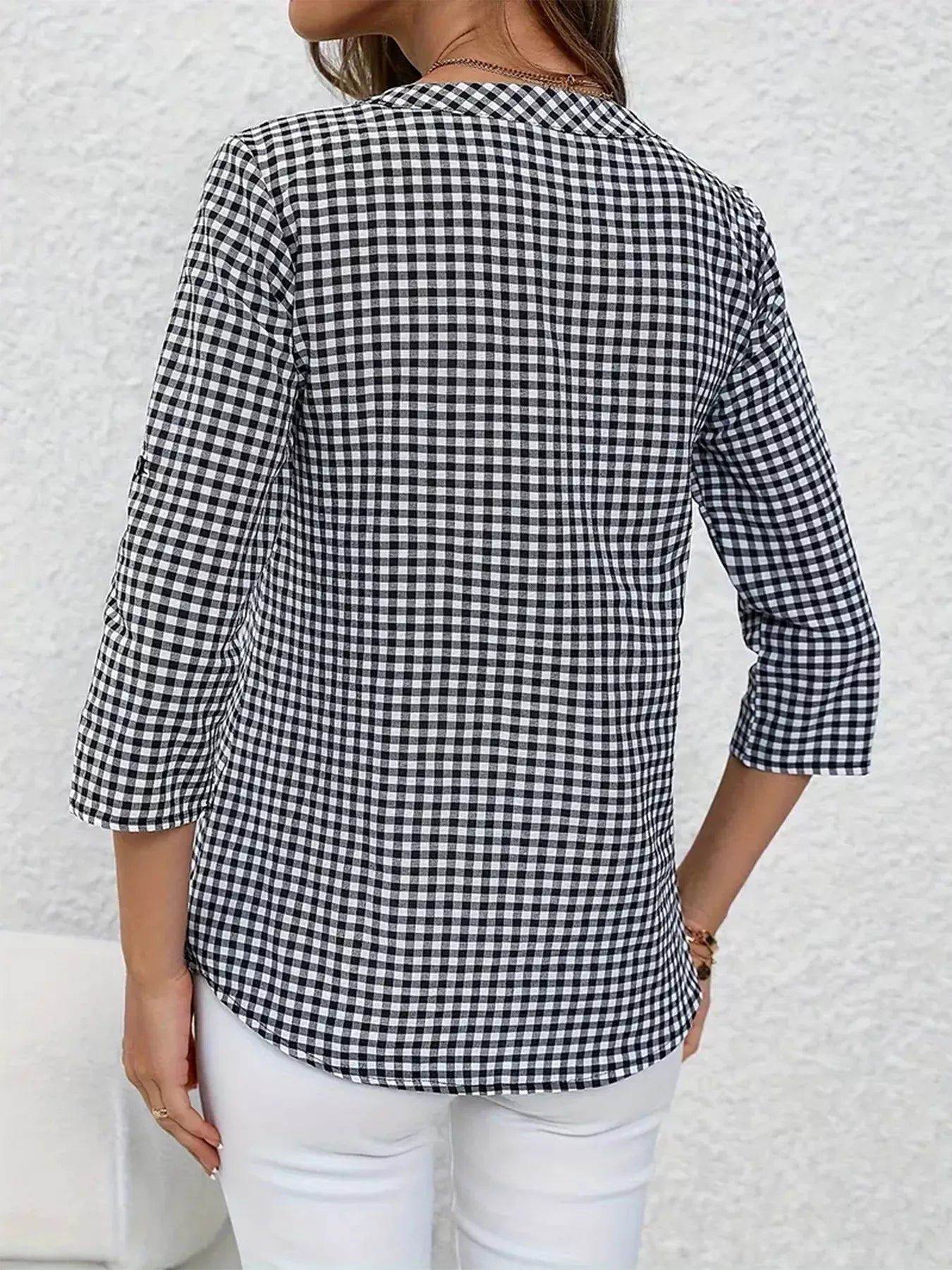 Gingham Button Detail Blouse