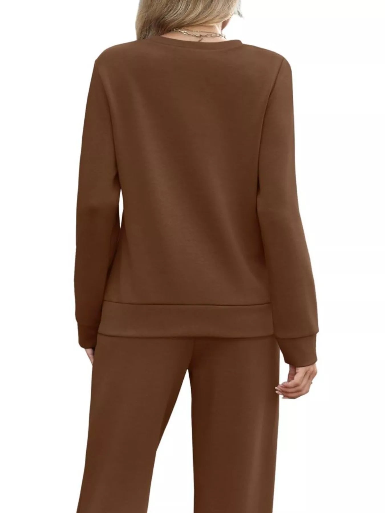 Full Size Casual Long Sleeve Top and Pants Set Plus Size