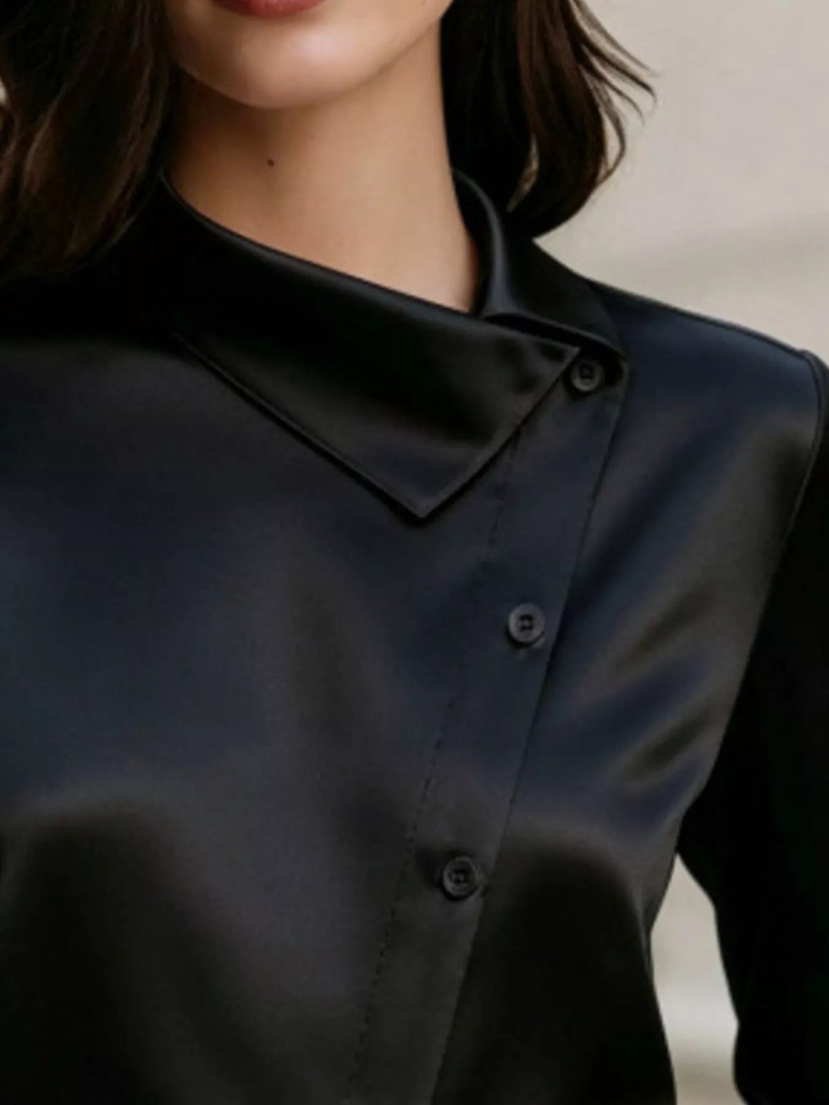 Asymmetric Collar Satin Blouse