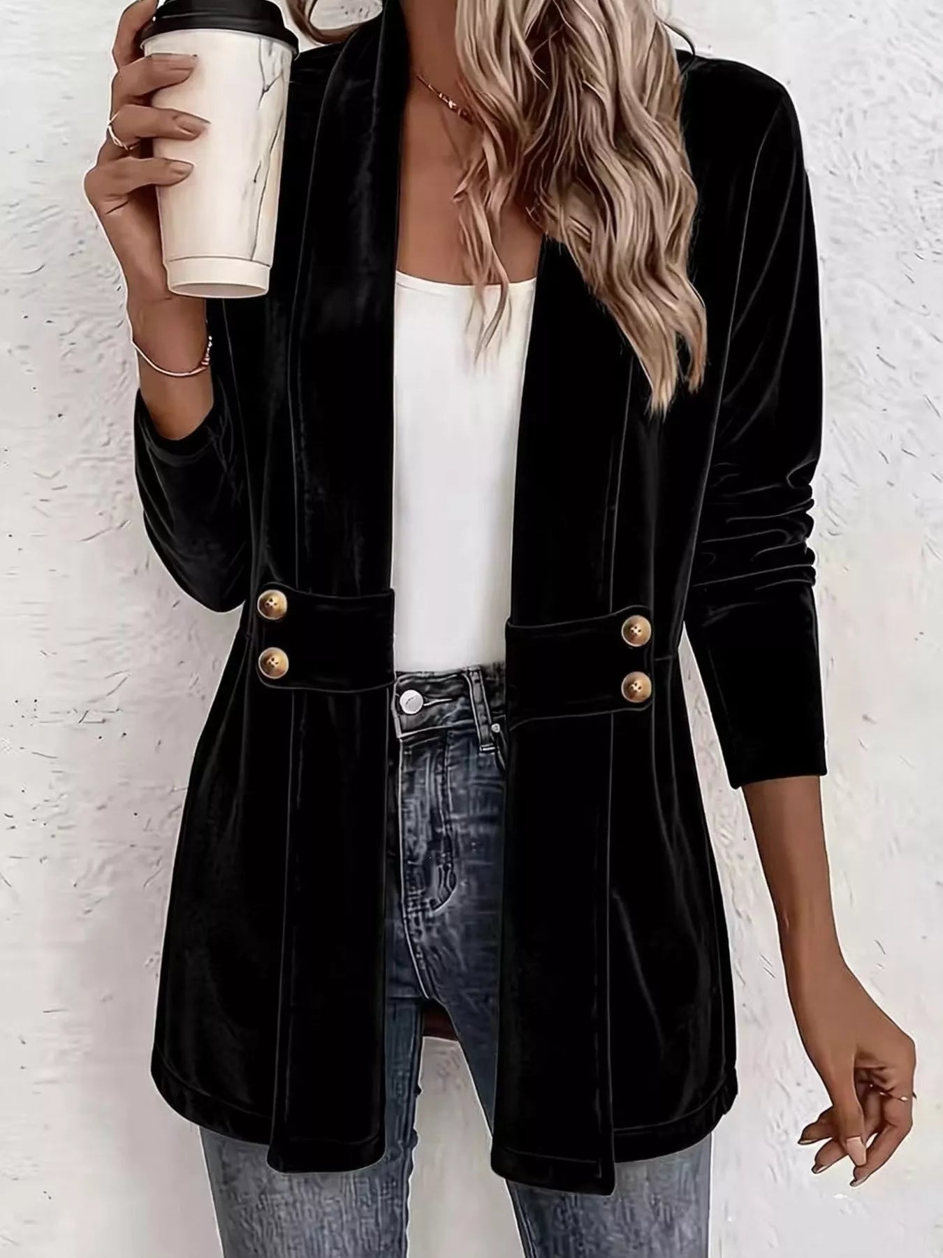 Full Size Velvet Open-Front Cardigan Plus Size