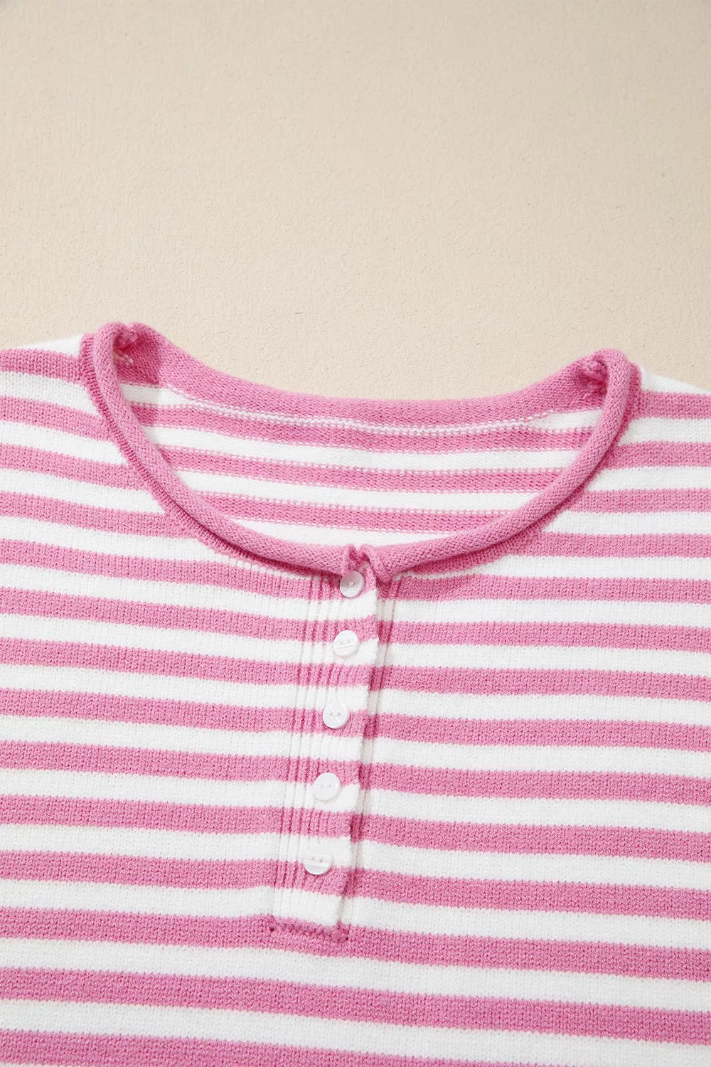 Striped Button Placket Drop Shoulder Long Sleeve Sweater