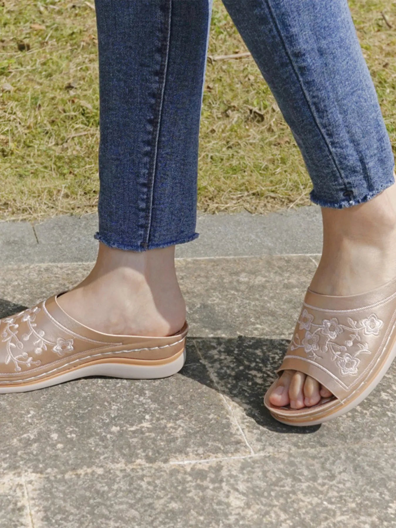 Floral Embroidered Comfort Sandals
