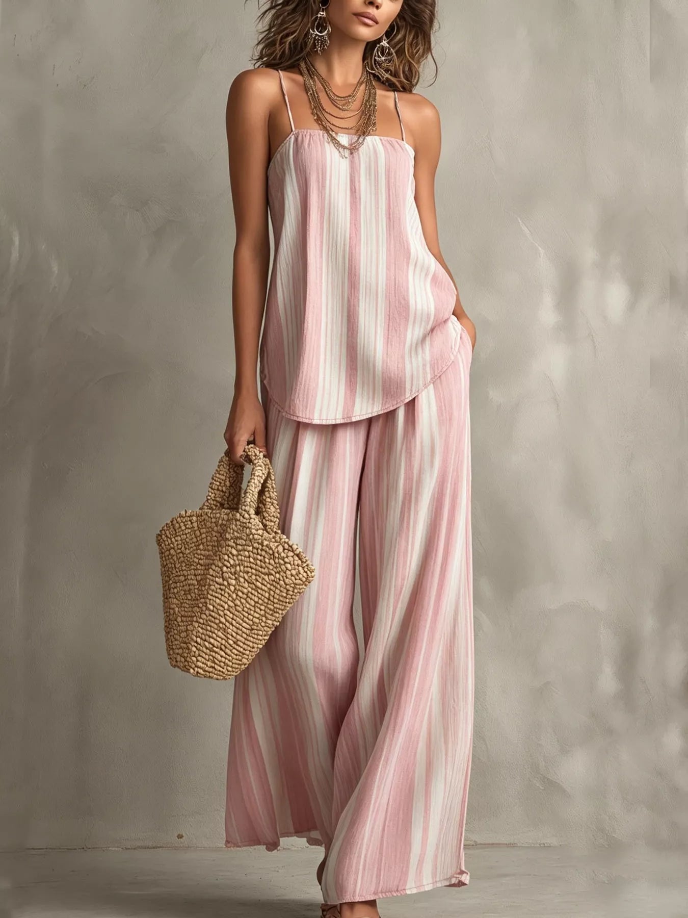Striped Cami and Wide Leg Pants Set
