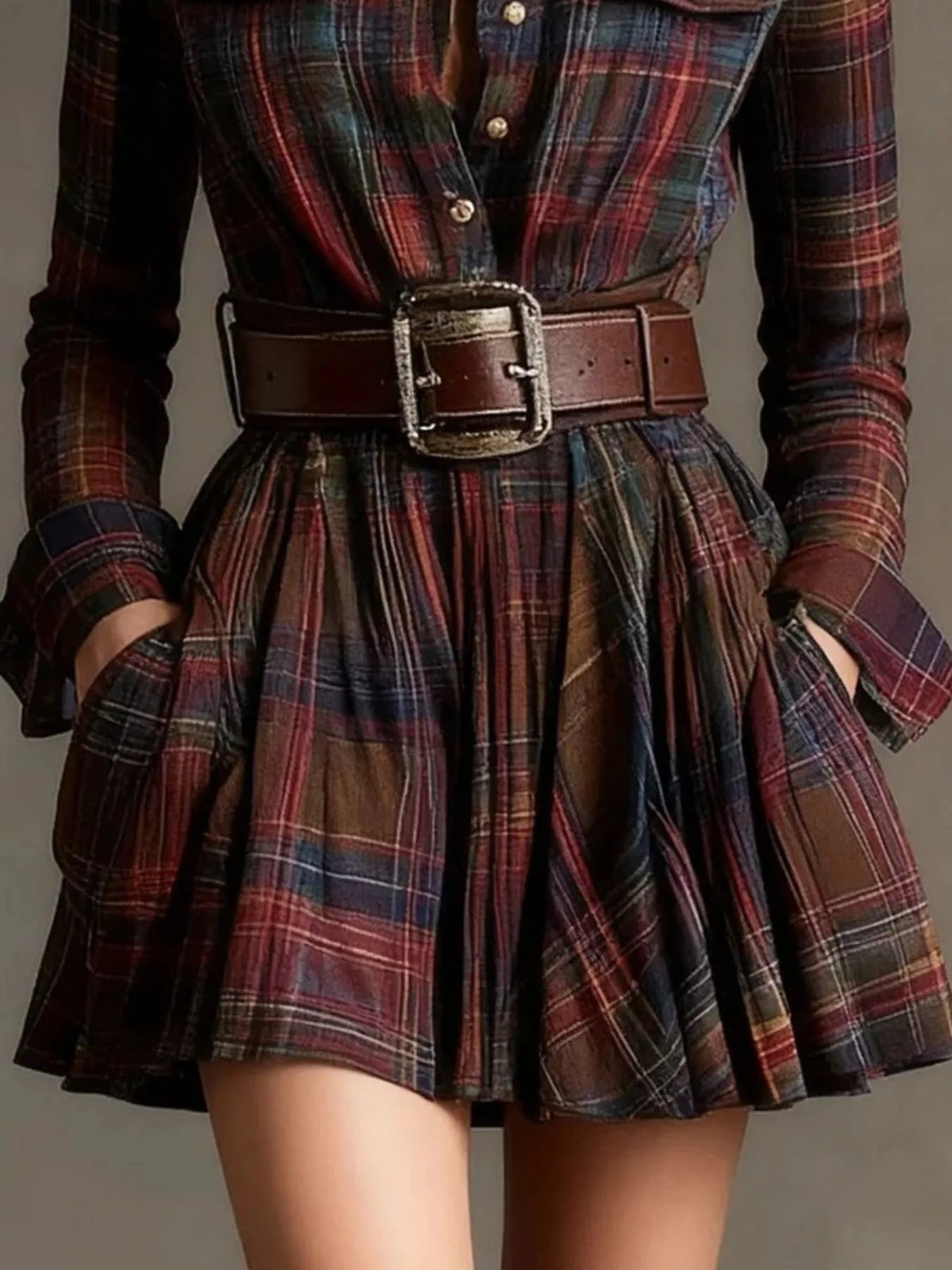 Plaid Long Sleeve Shirt Dress