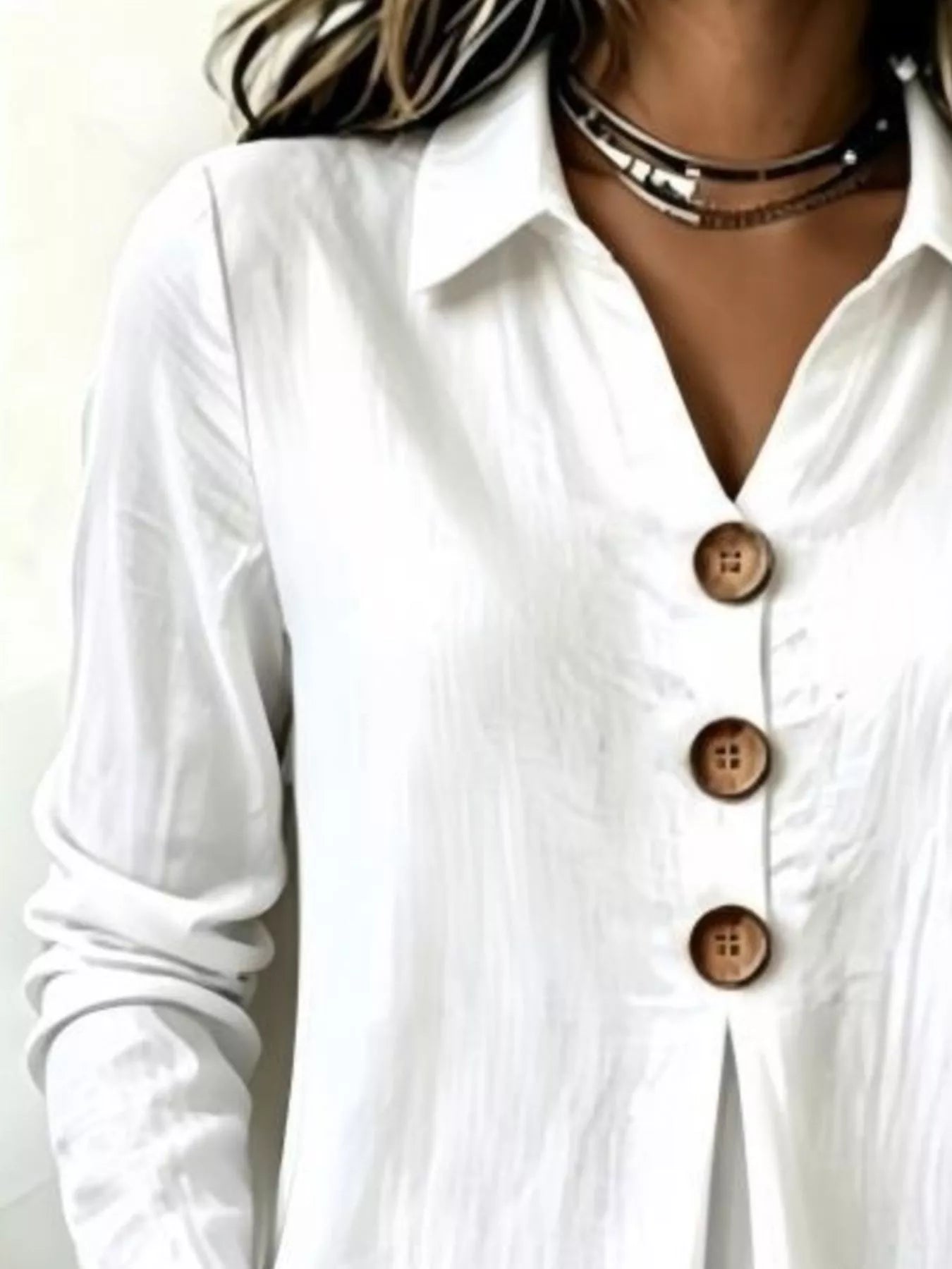 Button Detail Long Sleeve Blouse