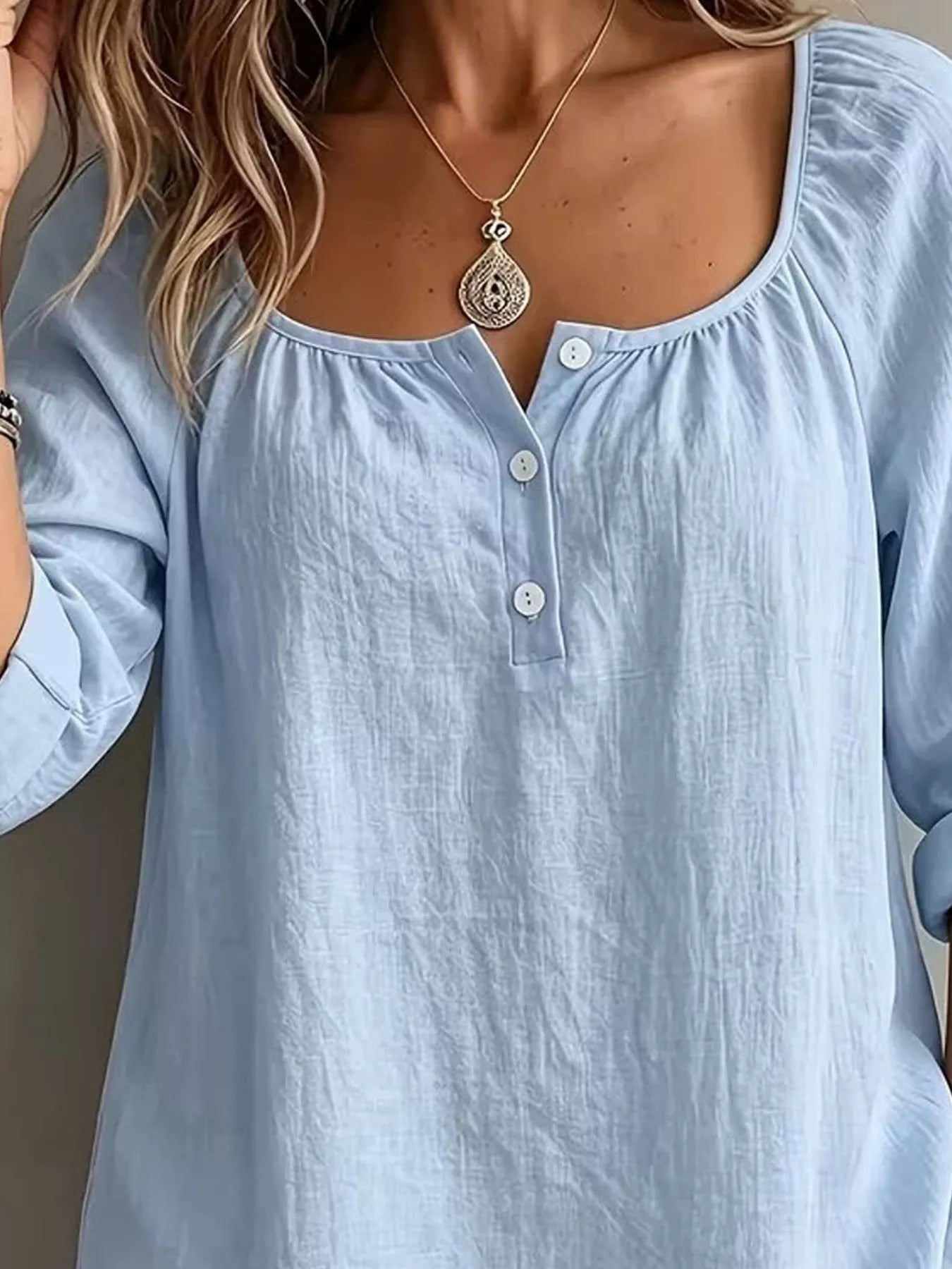 Button Detail Long Sleeve Top