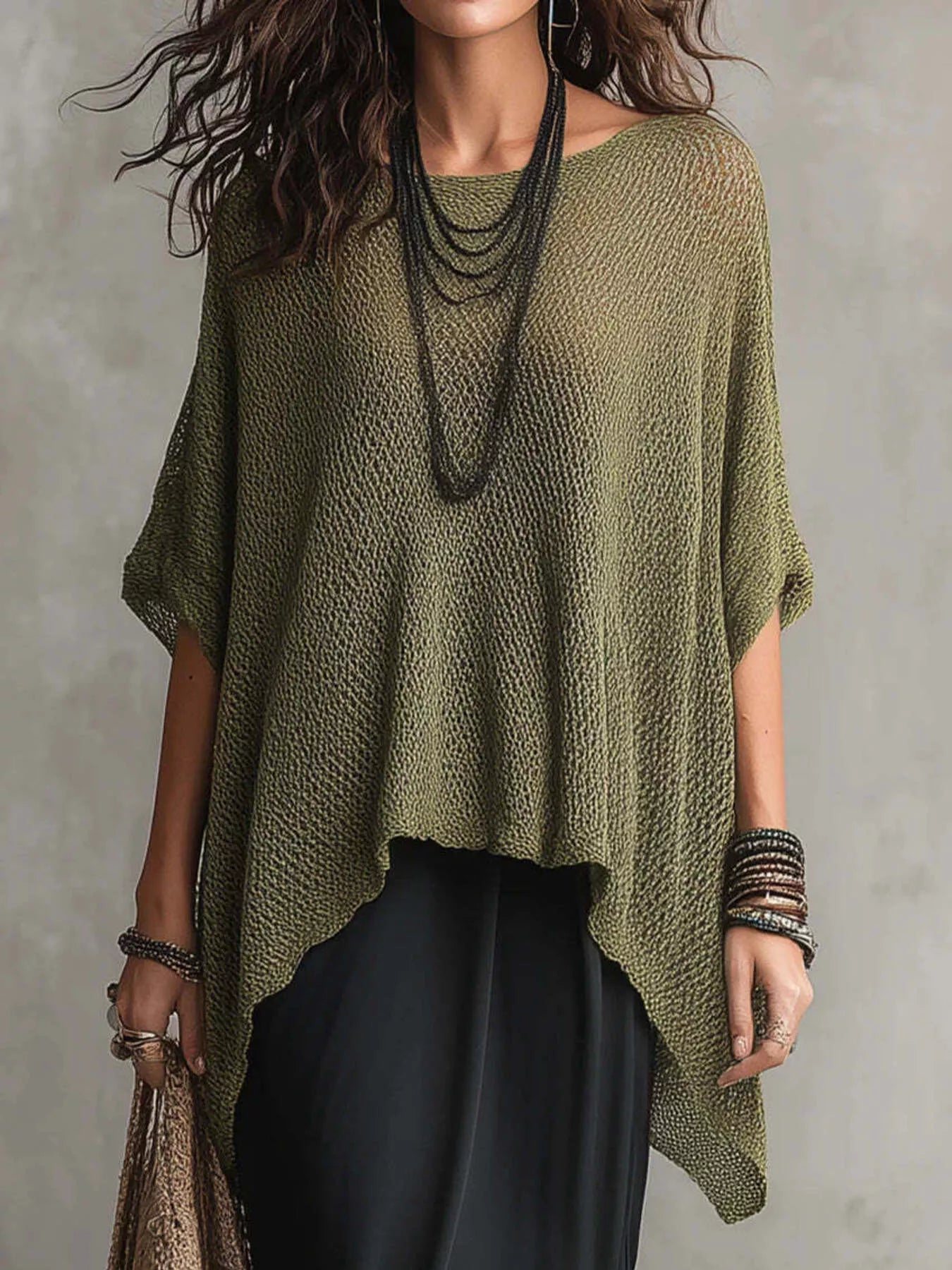 Full Size Loose Knit Round Neck Top Plus Size