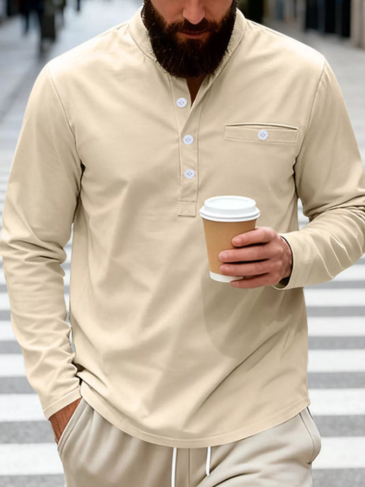 Men's Full Size Button Detail Long Sleeve Shirt Plus Size