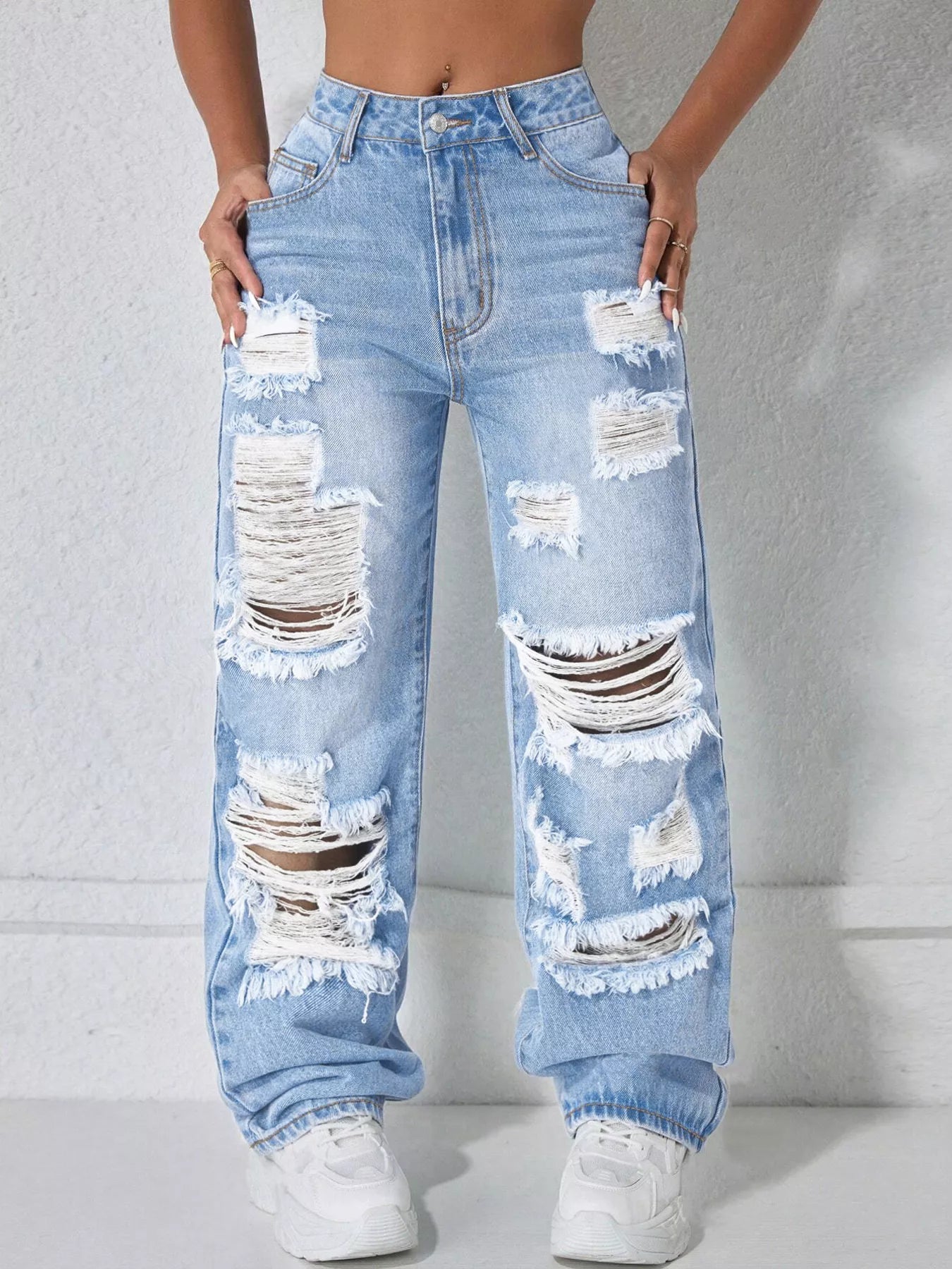 Distressed Wide Leg Jeans