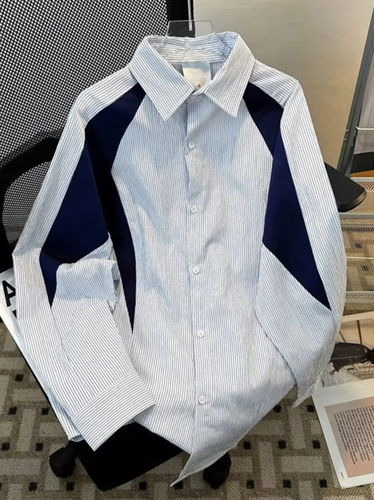 Men's Color Block Striped Long Sleeve Shirt