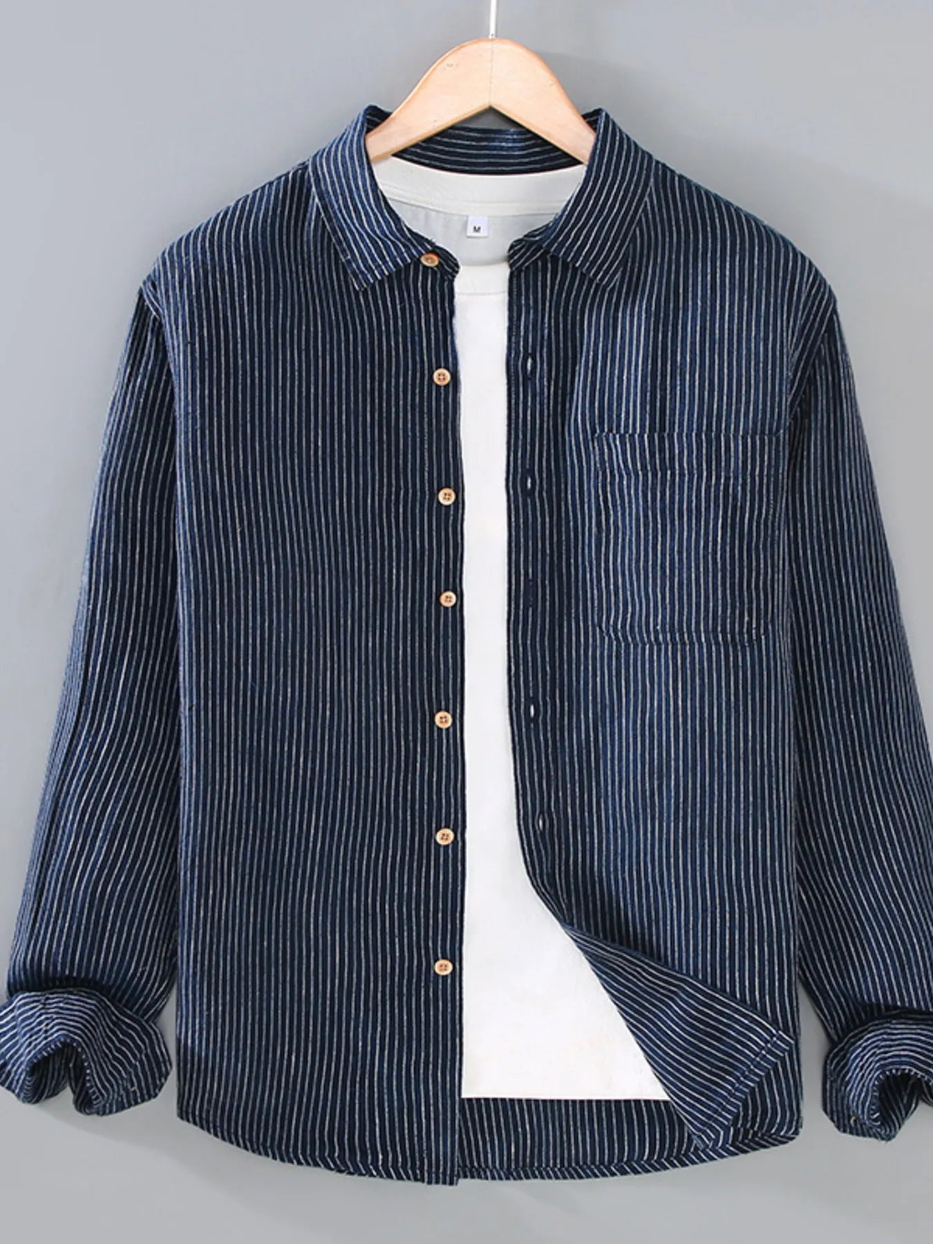 Men's Plus Size Striped Button Up Long Sleeve Shirt