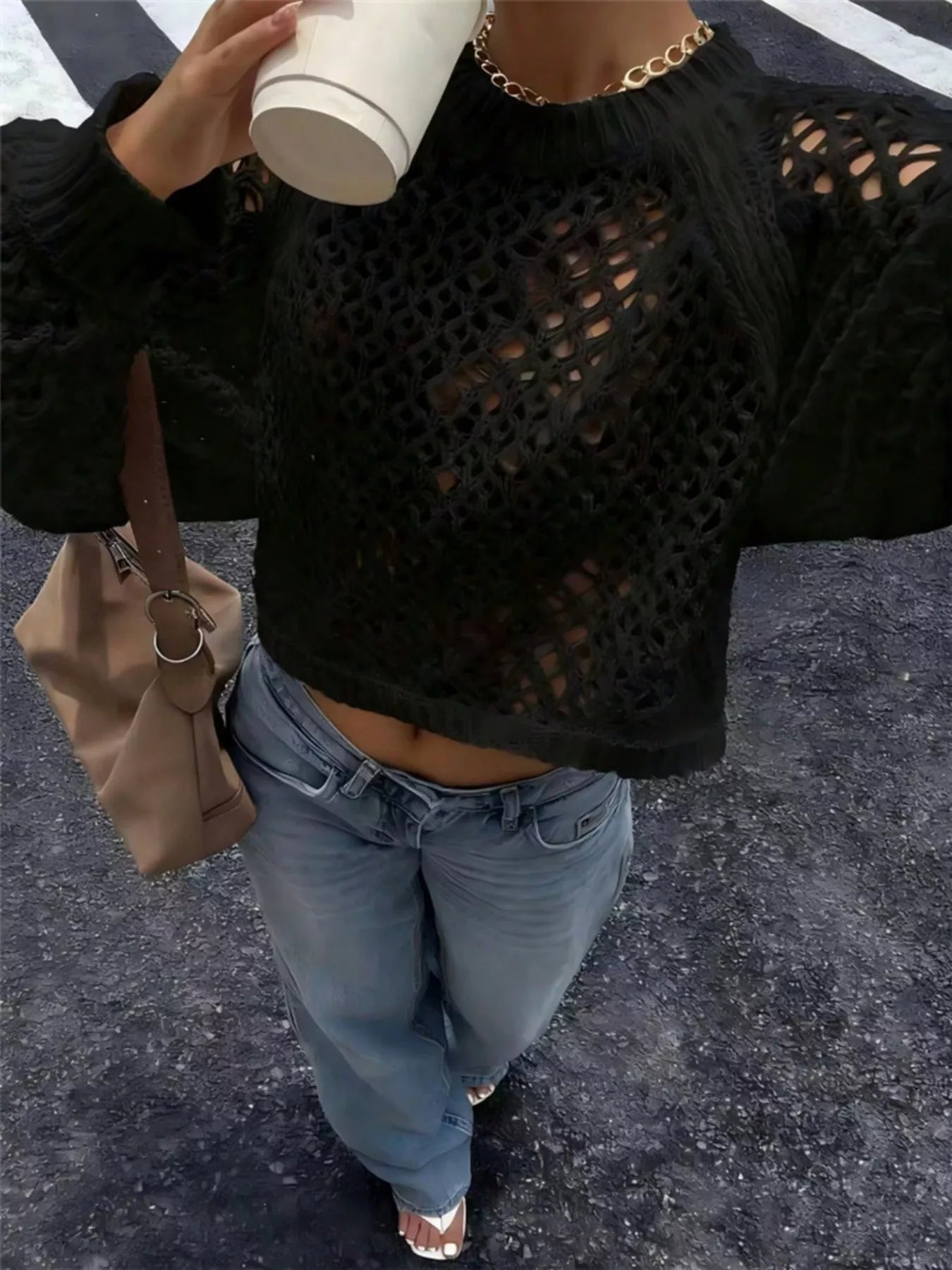 Crochet Knit Raglan Sleeve Sweater