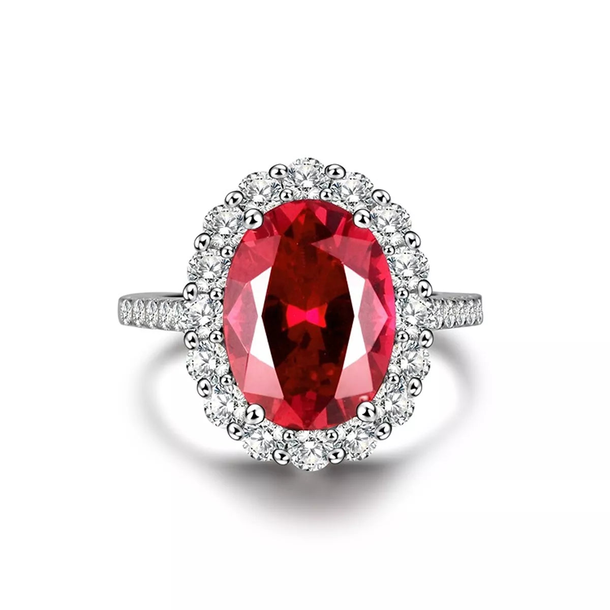 925 Sterling Silver Ring with Oval Diamond Accents