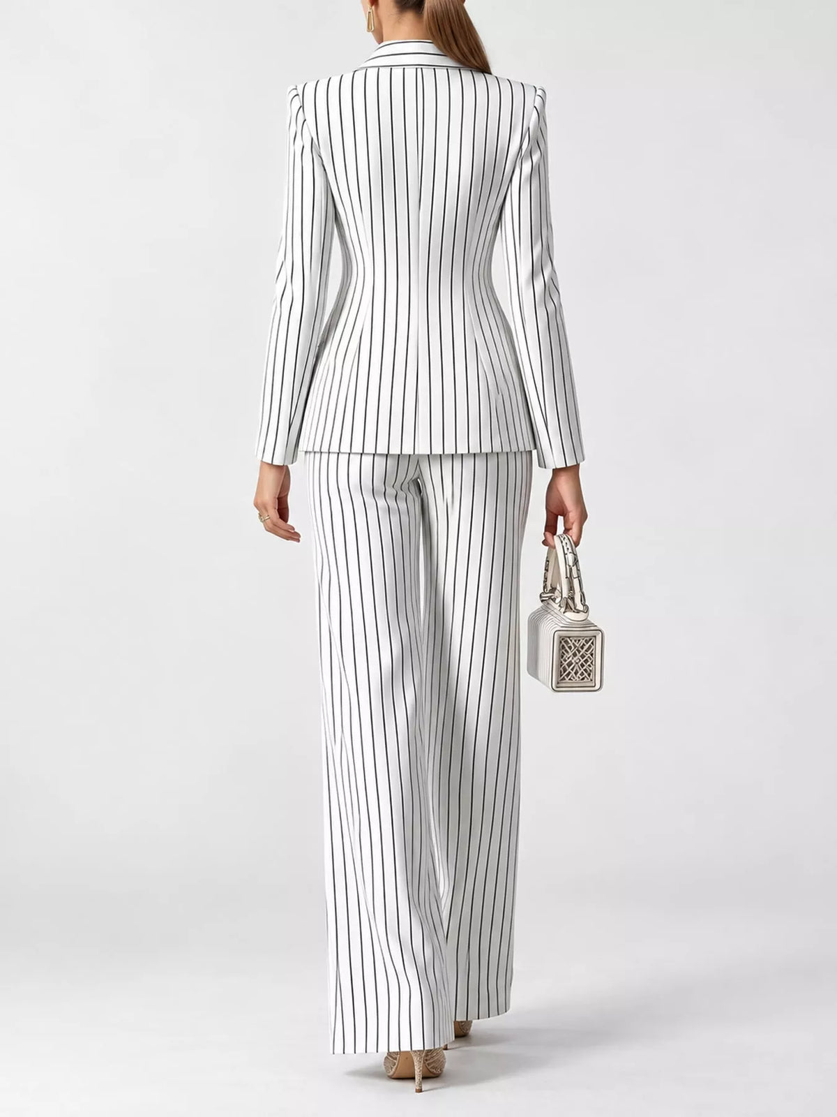Double-Breasted Pinstripe Blazer and Wide-Leg Pants Set