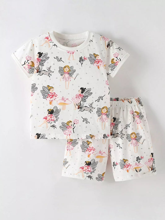 Children's Fairy Print Short Sleeve Tee and Shorts Set