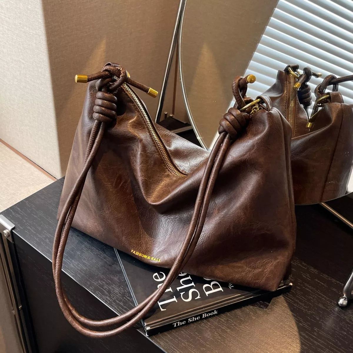 Knotted Strap Leather Handbag