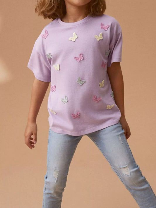 Children's Butterfly Applique Crew Neck T-Shirt