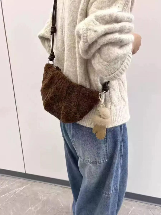 Knot Strap Furry Crossbody Bag