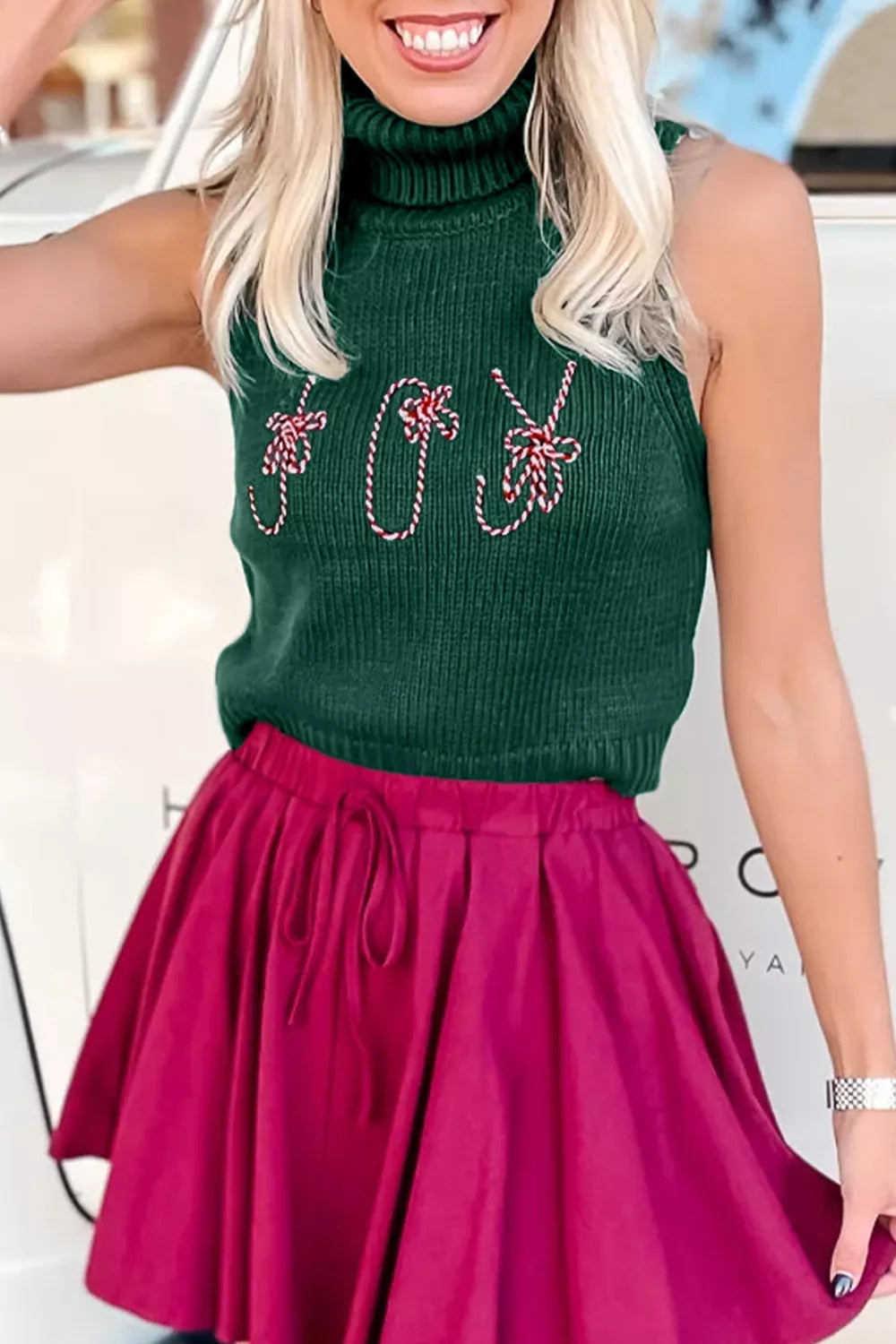 Festive Candy Cane Embroidered Turtleneck Sweater Vest
