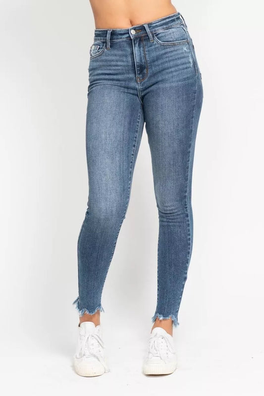 Judy Blue High Waist Skinny Jeans with Destroy & Shark Bit Hem