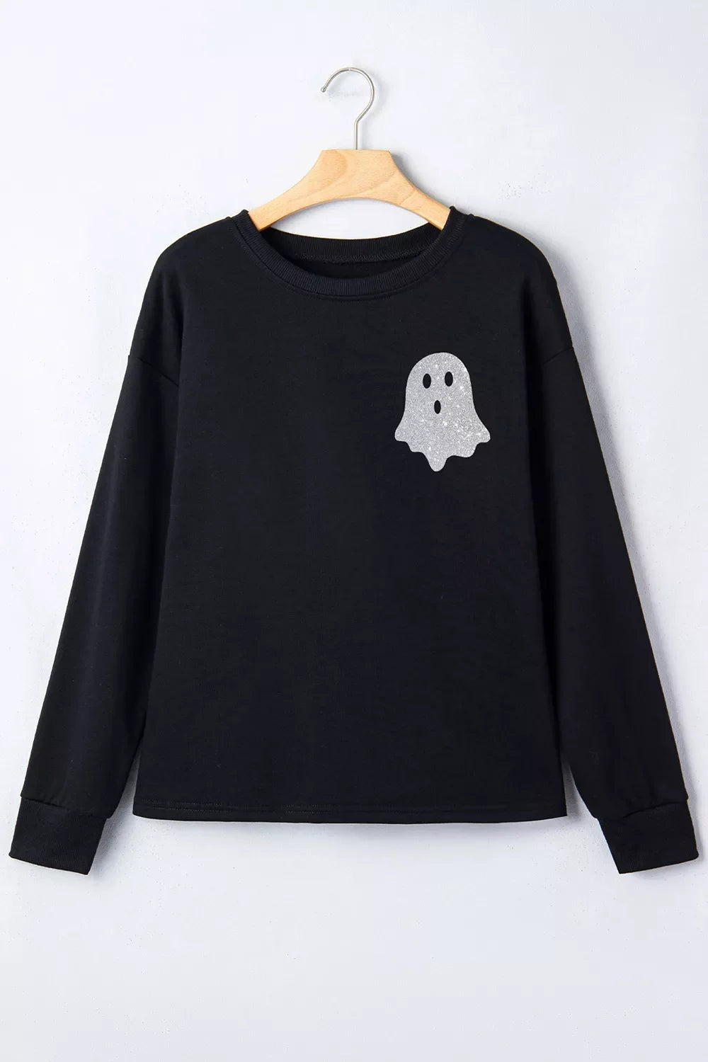 Round Neck Ghost Print Regular Fit Graphic Long Sleeve T-Shirt