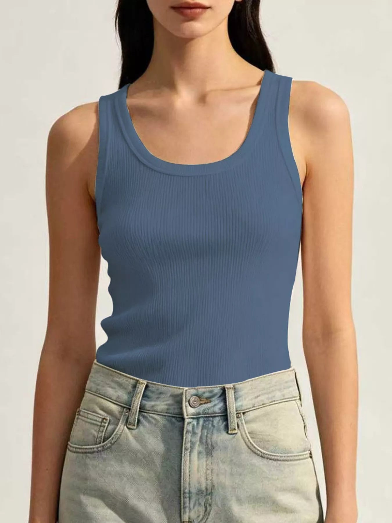 Ribbed Knit U-Neck Tank