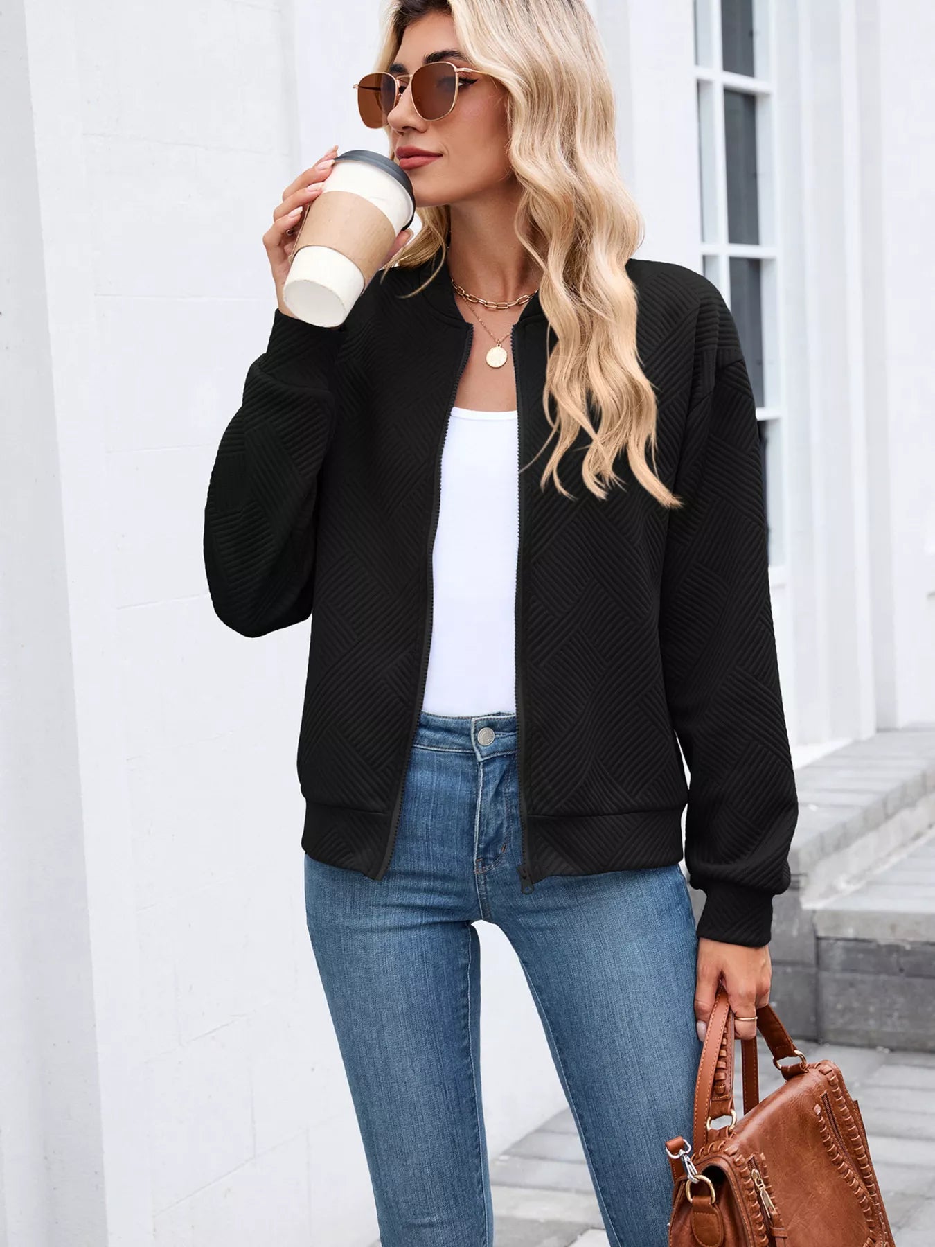 Textured Zip Up Jacket
