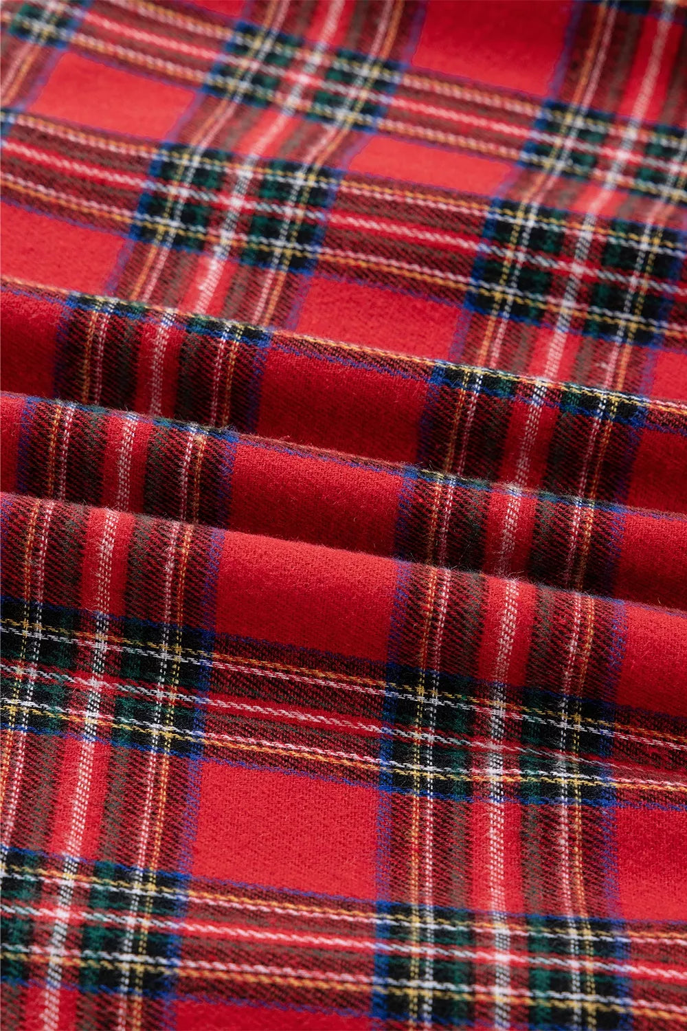 Christmas Plaid V Neck 3/4 Sleeve Tie Waist Ruffle Hem Midi Dress