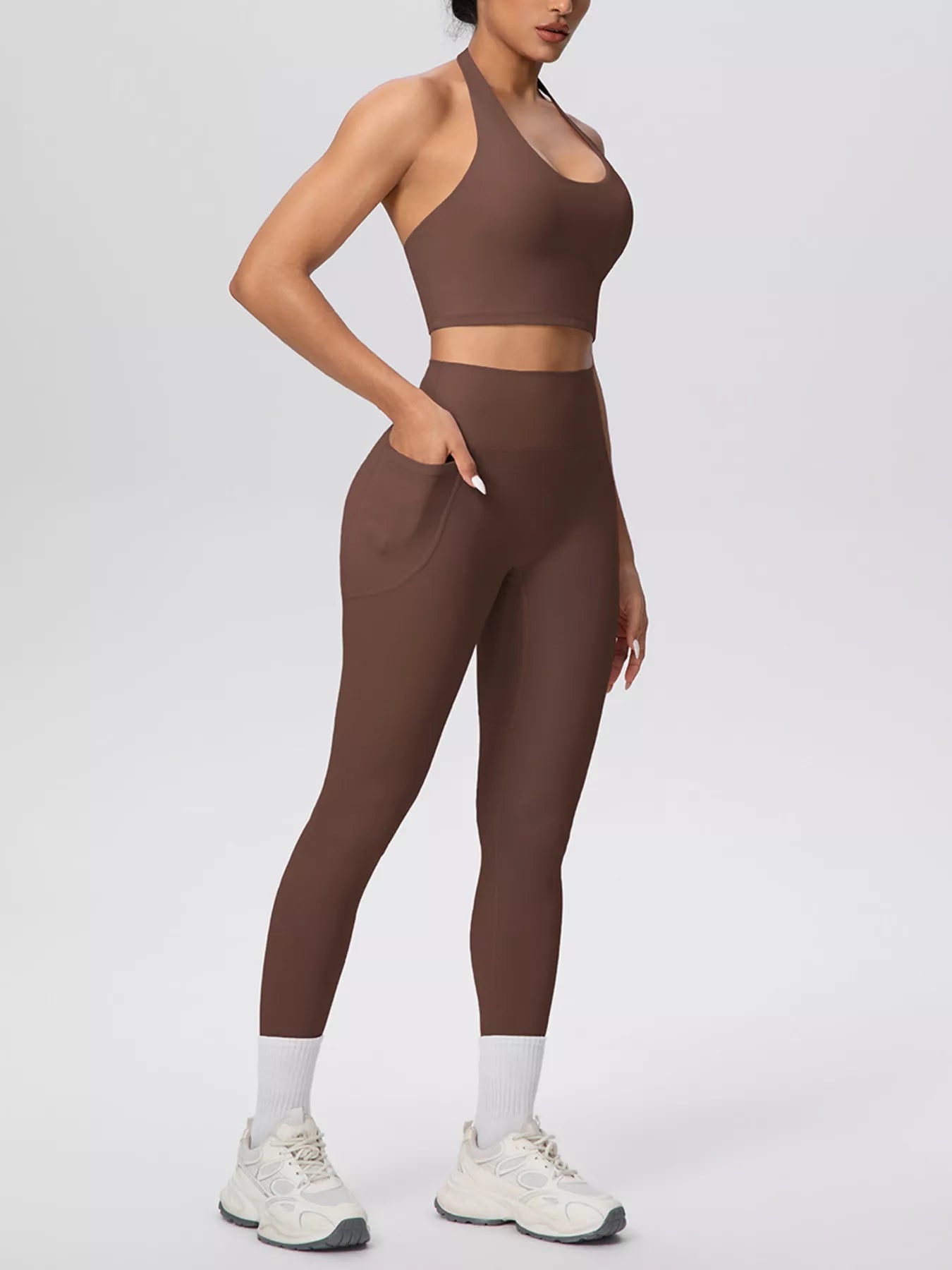 Halter Neck Crop Top and High-Waisted Leggings Active Set