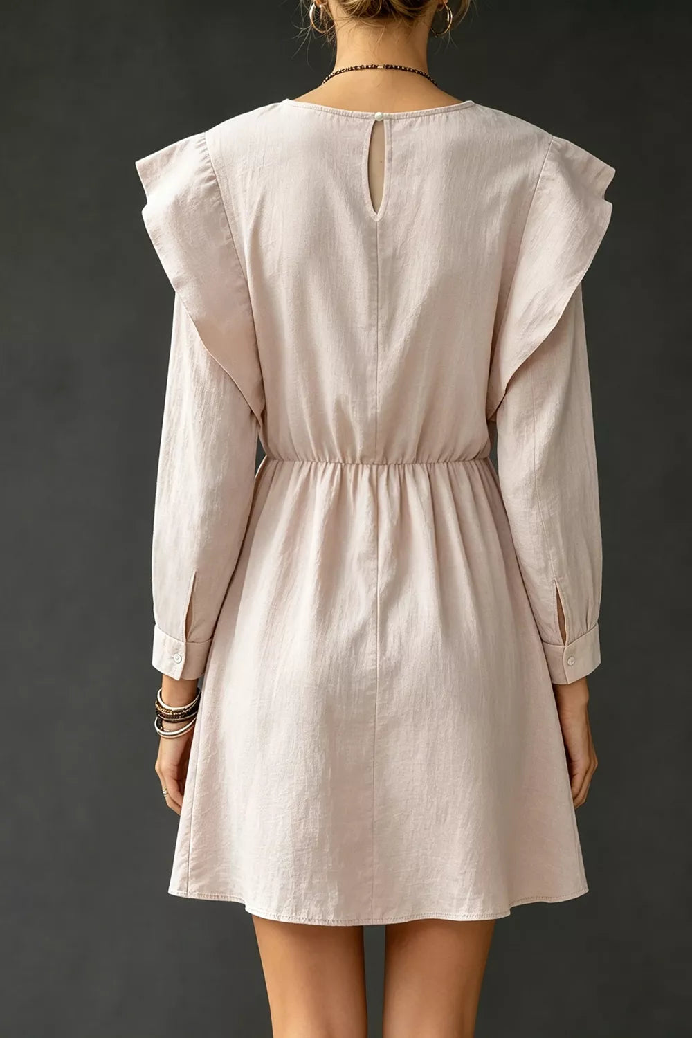 Ruffled Round Neck Long Sleeve Dress