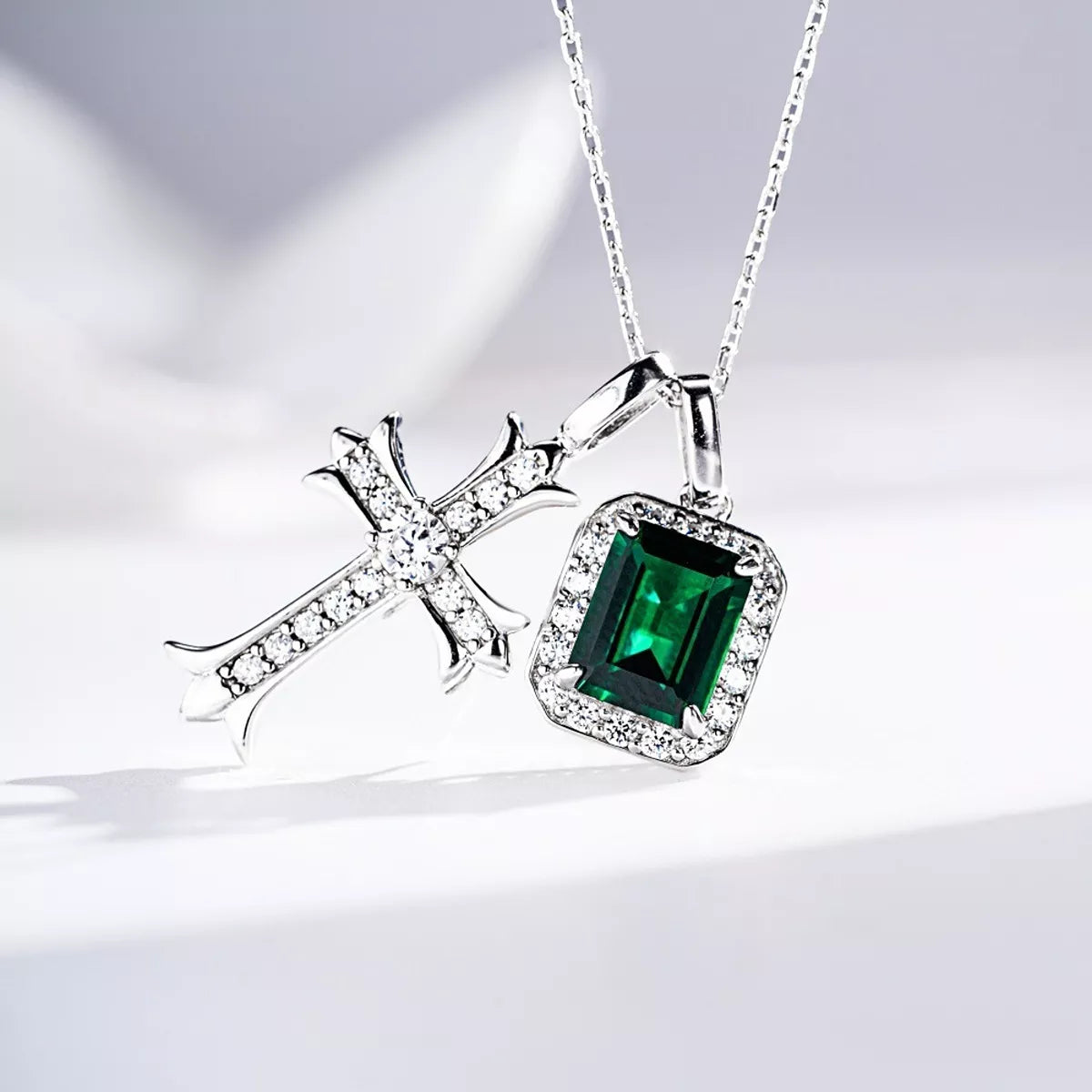 925 Sterling Silver Zircon Geometric Cross Necklace