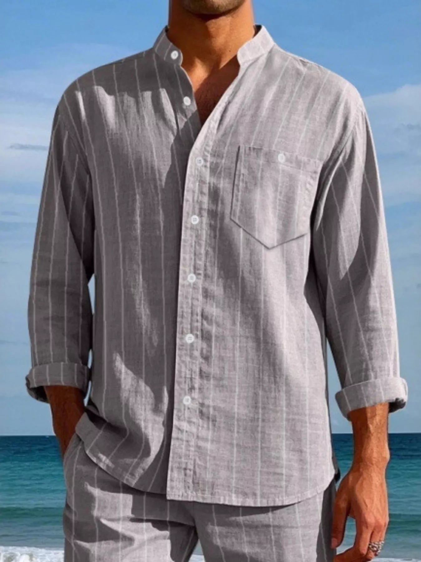 Men's Full Size Striped Button Up Shirt Plus Size