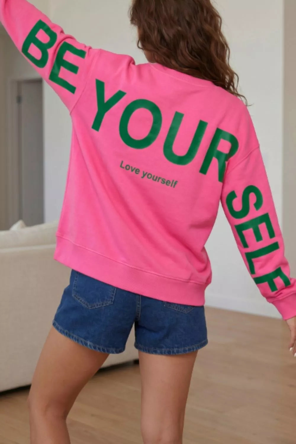 Slogan Print Round Neck Long Sleeve Sweatshirt