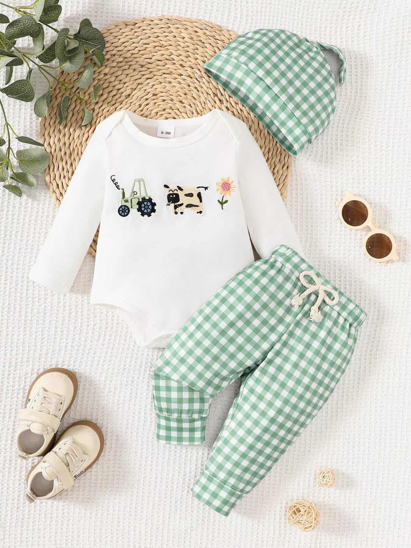 Children's Long Sleeve Bodysuit and Pants Set with Hat