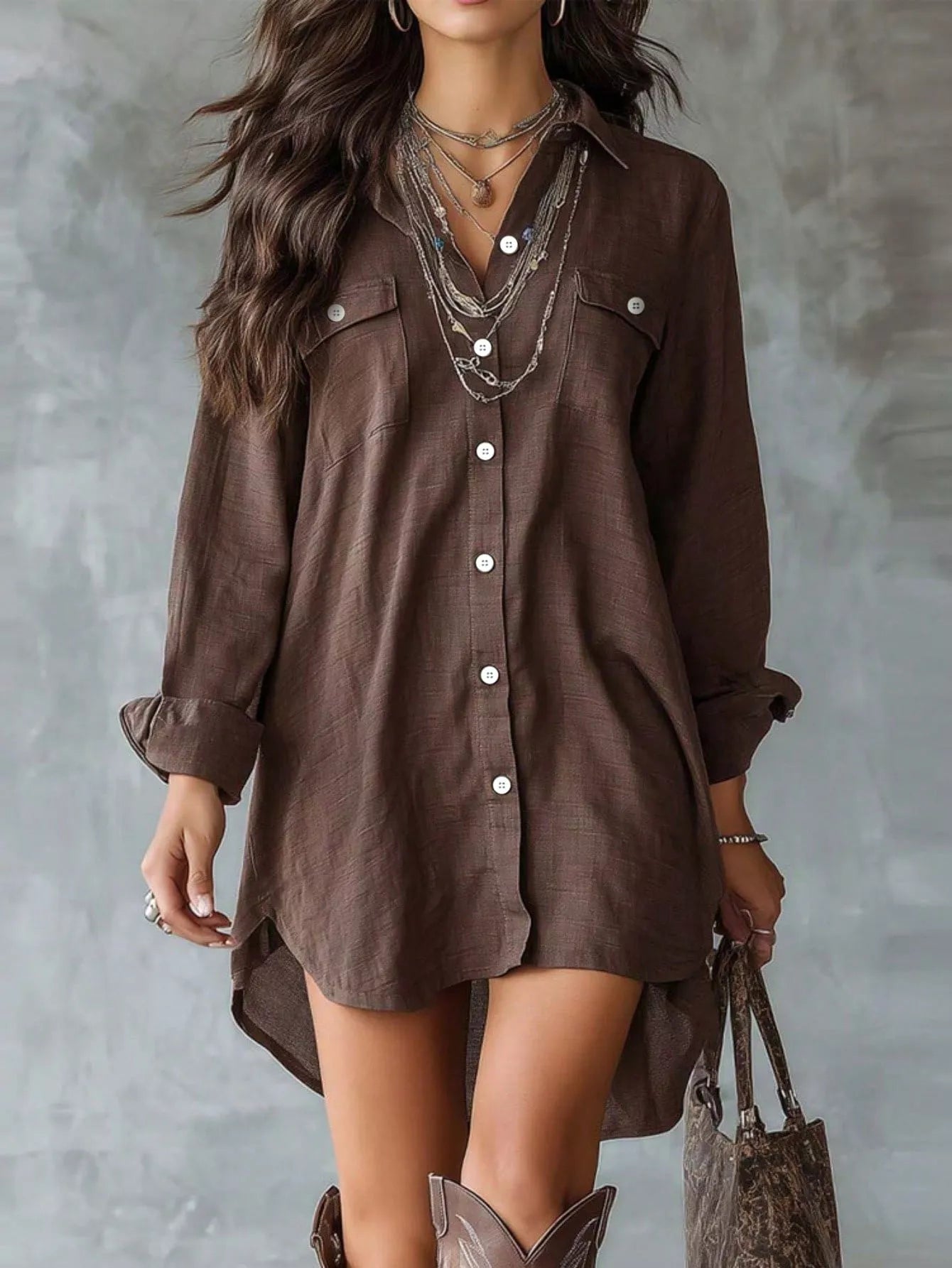 Casual Linen Shirt Dress with Pockets