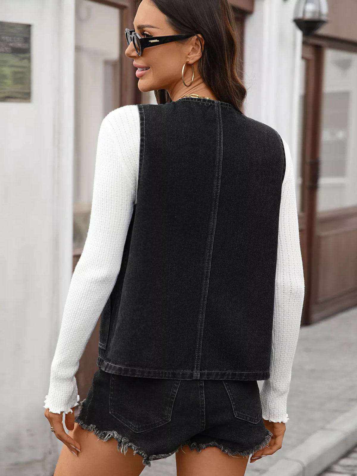 Button Up Denim Vest
