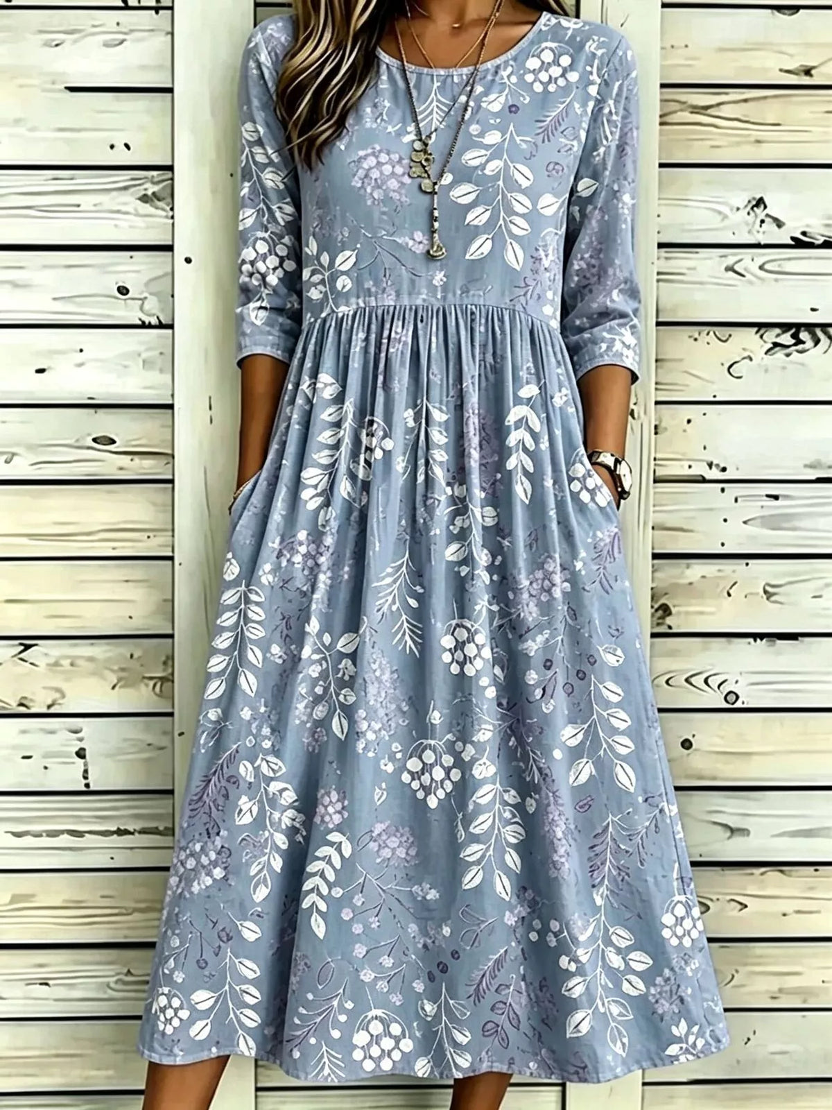 Full Size Printed Midi Dress with Pockets Plus Size