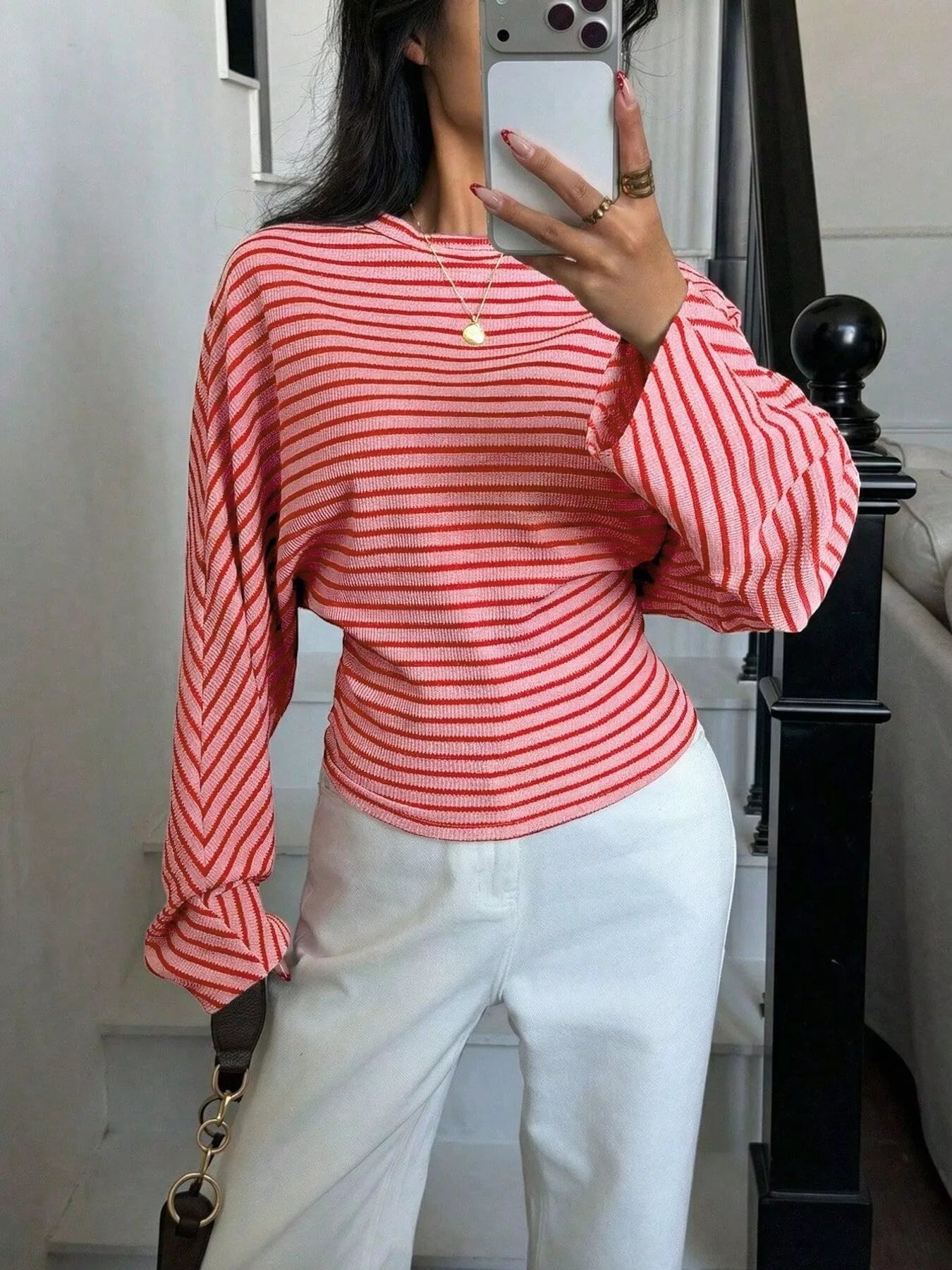 Casual Striped Batwing Sleeve T-Shirt